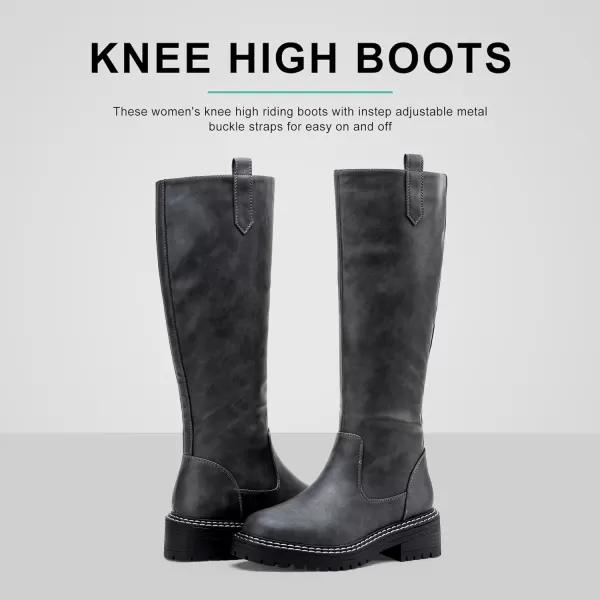 Vepose Womens 9658 Knee High Boots Low Heel Platform Tall Boots with Side Zipper for LadiesPlatform Boots9658grey