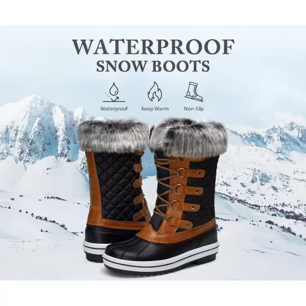 Vepose Womens 970A971A Mid Calf BootsWaterproof Insulated Snow Tall Boots Laces Warm Fur ShoesInsulated Boots971ablackBrown