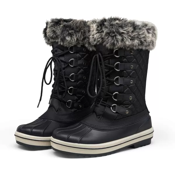 Vepose Womens 970A971A Mid Calf BootsWaterproof Insulated Snow Tall Boots Laces Warm Fur ShoesSnow Boots971black