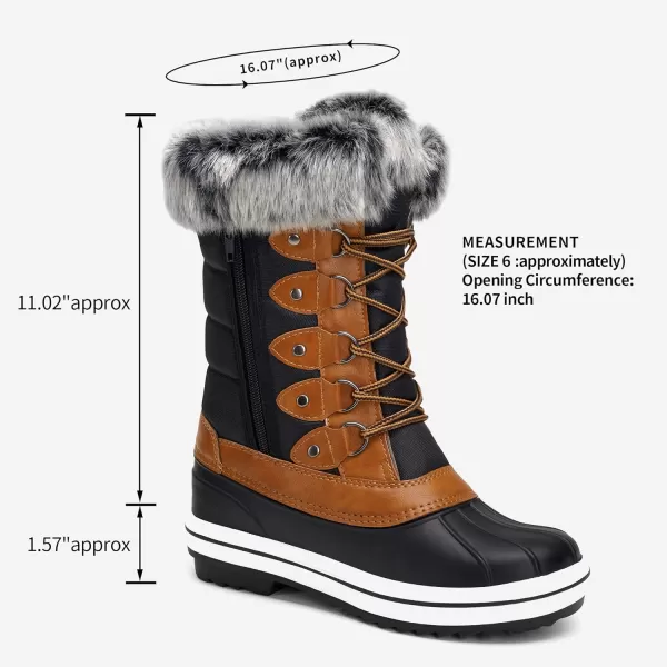 Vepose Womens 970A971A Mid Calf BootsWaterproof Insulated Snow Tall Boots Laces Warm Fur ShoesWaterproof Boots970ablackBrown