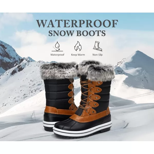 Vepose Womens 970A971A Mid Calf BootsWaterproof Insulated Snow Tall Boots Laces Warm Fur ShoesWaterproof Boots970ablackBrown