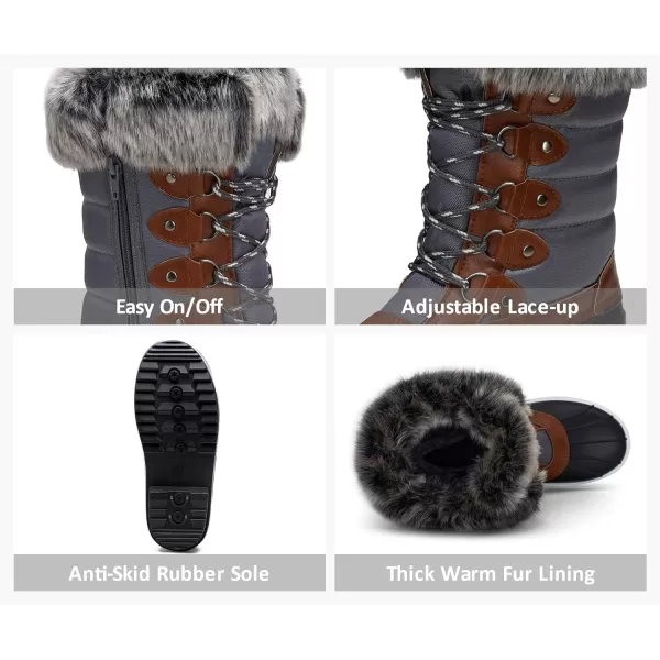 Vepose Womens 970A971A Mid Calf BootsWaterproof Insulated Snow Tall Boots Laces Warm Fur ShoesWaterproof Boots970ablackGrey