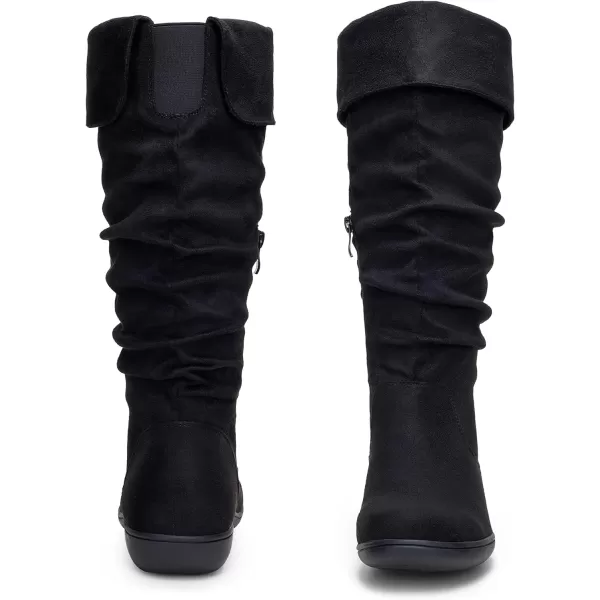 Vepose Womens KneenbspHighnbspComfortable Boots SuedenbspSlouch Flat BootsnbspfornbspWomenSlouch Suede Boots942 Black
