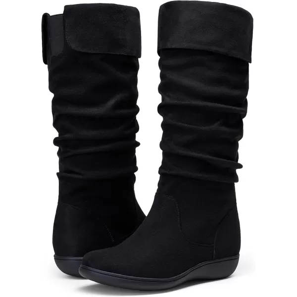 Vepose Womens KneenbspHighnbspComfortable Boots SuedenbspSlouch Flat BootsnbspfornbspWomenSlouch Suede Boots942 Black