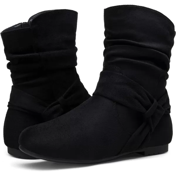 Vepose Womens Mid Calf Boots Fashion Slouch Flat Ankle Booties with ComfortZipper939ablack