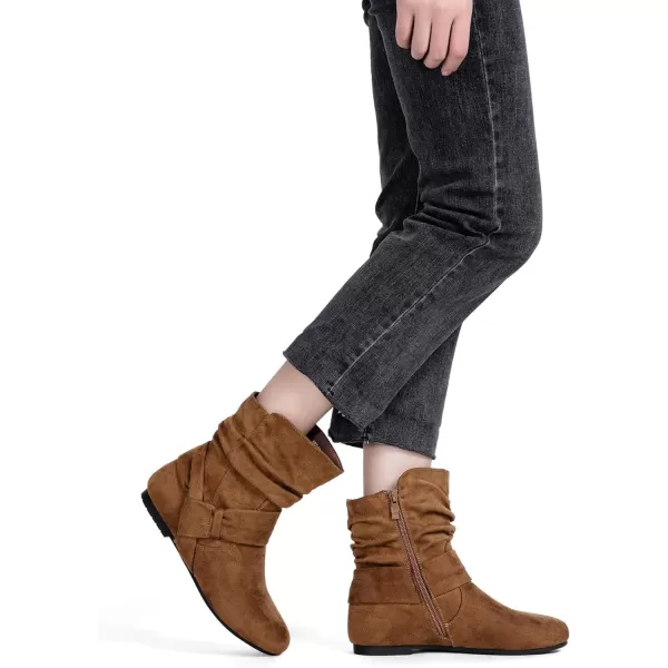 Vepose Womens Mid Calf Boots Fashion Slouch Flat Ankle Booties with ComfortZipper939abrown