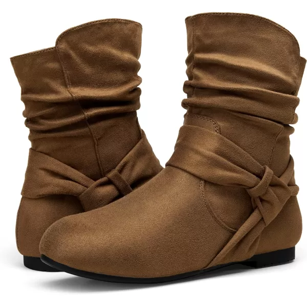 Vepose Womens Mid Calf Boots Fashion Slouch Flat Ankle Booties with ComfortZipper939acamel