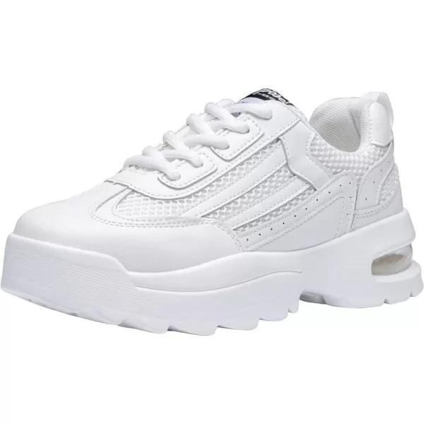 Vepose Womens 8018 Chunky SneakerAir Cushion Memory Foam Laceup Arch Support ShoesAir Cushion8018all White