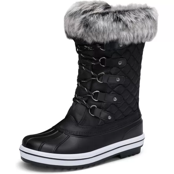 Vepose Womens 970A971A Mid Calf BootsWaterproof Insulated Snow Tall Boots Laces Warm Fur ShoesInsulated Boots971ablack