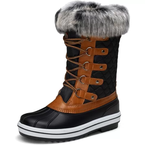 Vepose Womens 970A971A Mid Calf BootsWaterproof Insulated Snow Tall Boots Laces Warm Fur ShoesInsulated Boots971ablackBrown