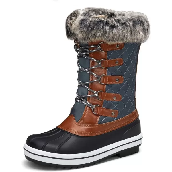 Vepose Womens 970A971A Mid Calf BootsWaterproof Insulated Snow Tall Boots Laces Warm Fur ShoesInsulated Boots971ablackGrey