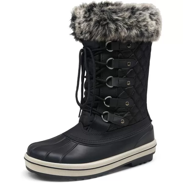 Vepose Womens 970A971A Mid Calf BootsWaterproof Insulated Snow Tall Boots Laces Warm Fur ShoesSnow Boots971black