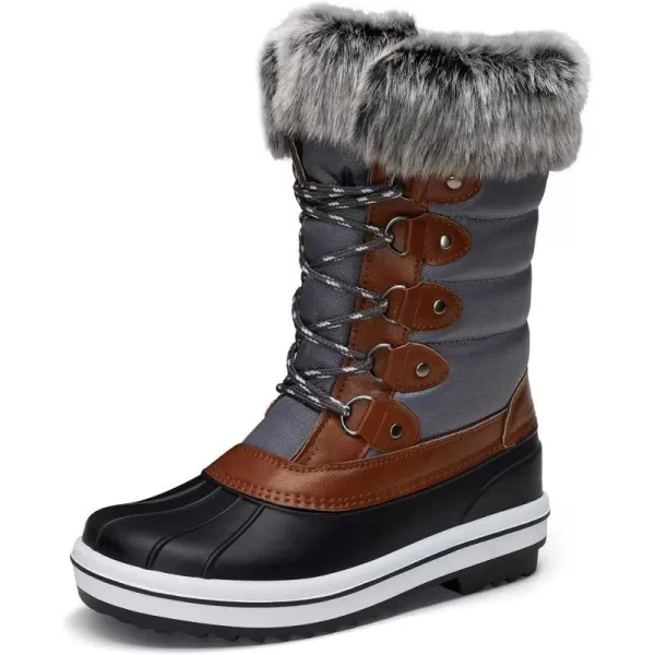 Vepose Womens 970A971A Mid Calf BootsWaterproof Insulated Snow Tall Boots Laces Warm Fur ShoesWaterproof Boots970ablackGrey