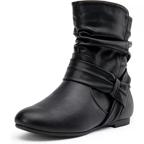 Vepose Womens Mid Calf Boots Fashion Slouch Flat Ankle Booties with ComfortZipper939ablack Pu