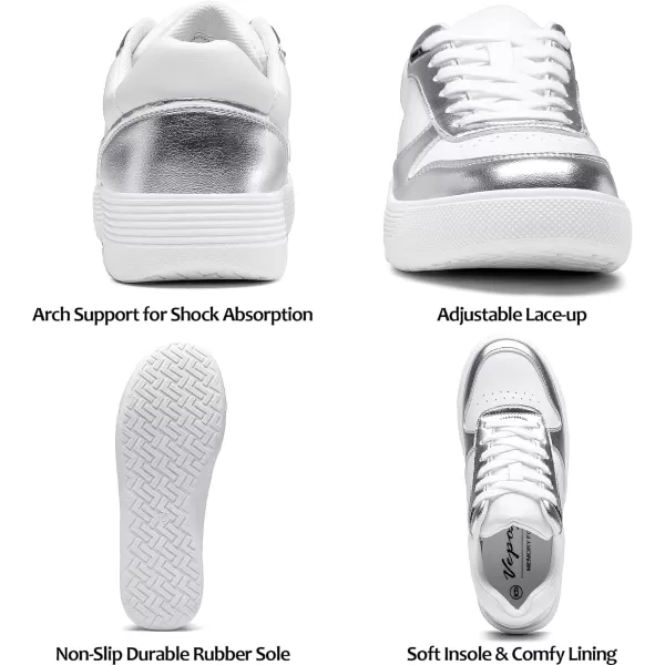 Vepose Womens 8001 Fashion Sneakers Arch Support Laceup Casual Sneaker Tennis Walking Dress Shoes for LadyLaces Sneaker8001white Silver