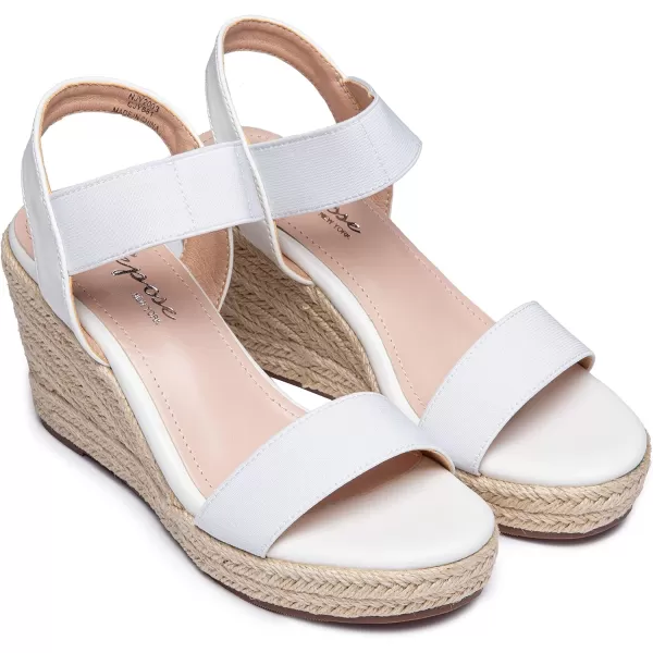 Vepose Womens 881 Wedge Sandals Elastic Ankle Strap Espadrilles Platform Open Toe High Heel Stretch Textile Bridal ShoesSandals881white