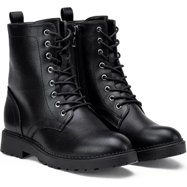 Vepose Womens 25 Combat Ankle Boots Lace up Inner Zipper Mid Calf Booties for LadyZipper Combat925black Pu