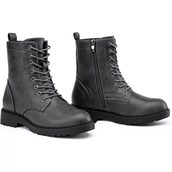 Vepose Womens 25 Combat Ankle Boots Lace up Inner Zipper Mid Calf Booties for LadyZipper Combat925grey