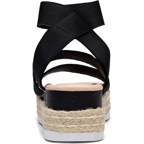 Vepose Womens 876 Double Elastic Strap Cute Sandal Open Toe Espadrilles Platform Wedge SandalsCute Espadrilles876black