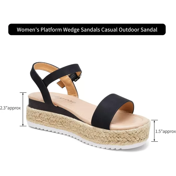 Vepose Womens 876 Double Elastic Strap Cute Sandal Open Toe Espadrilles Platform Wedge SandalsFashion Sandals877black