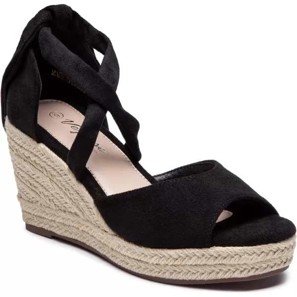 Vepose Womens 882 Rome Open Toe Espadrilles Platform Wedge SandalsPeep Toe882black