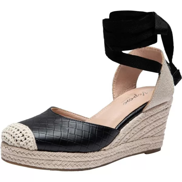 Vepose Womens 882 Rome Open Toe Espadrilles Platform Wedge SandalsClosed Toe886black