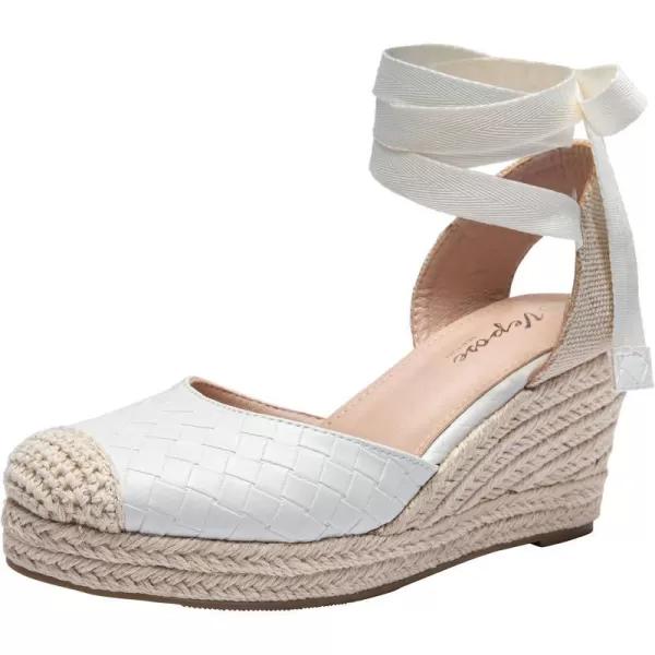 Vepose Womens 882 Rome Open Toe Espadrilles Platform Wedge SandalsClosed Toe886white