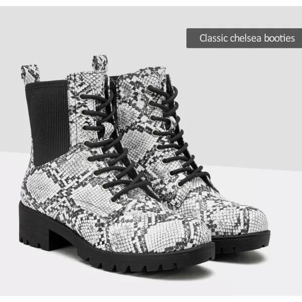 Vepose Womens 916  Ankle Boots  Combat Boots  Laceup Booties with Inside ZipperChelsea Laces916snake