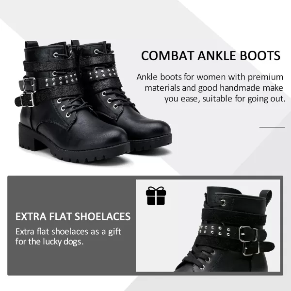 Vepose Womens 916  Ankle Boots  Combat Boots  Laceup Booties with Inside ZipperMoto Boots919black