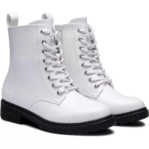 Vepose Womens 962223 Fashion Classic Lace Up Combat Boots Ankle BootiesFashion Boots9622white Pu