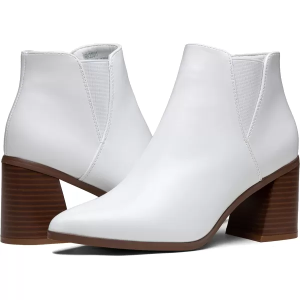 Vepose Womens 9631 Chunky Heel Ankle Boots Pointed Toe Block Heeled Chelsea Bootieswith Side ZipperChunky Chelsea9631white