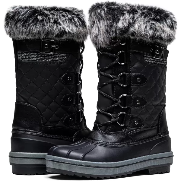 Vepose Womens 974A Snow Boots Fashion Waterproof Comfortable Mid Calf BootsFashion975ablack