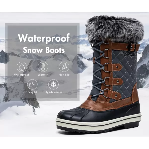 Vepose Womens 974A Snow Boots Fashion Waterproof Comfortable Mid Calf BootsFashion975agrey