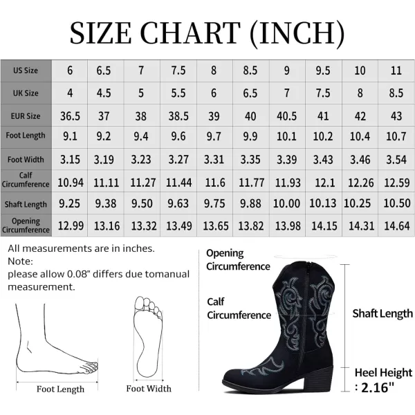 Vepose Womens Cowboy Boots 9800Mid Calf CowgirlWestern Embroidered Pullon Boots for LadiesModern Cowboy9800black