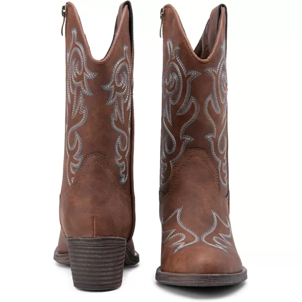 Vepose Womens Cowboy Boots 9800Mid Calf CowgirlWestern Embroidered Pullon Boots for LadiesModern Cowboy9800brown