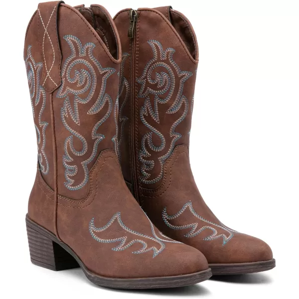 Vepose Womens Cowboy Boots 9800Mid Calf CowgirlWestern Embroidered Pullon Boots for LadiesModern Cowboy9800brown