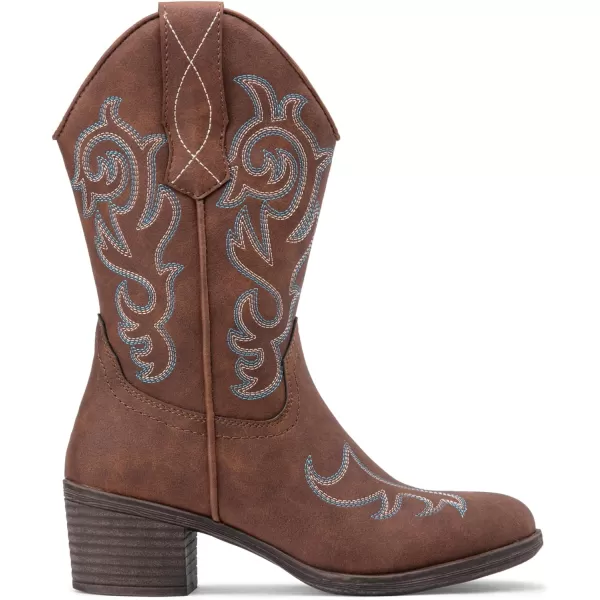 Vepose Womens Cowboy Boots 9800Mid Calf CowgirlWestern Embroidered Pullon Boots for LadiesModern Cowboy9800brown