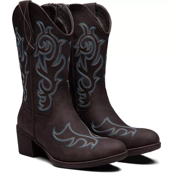 Vepose Womens Cowboy Boots 9800Mid Calf CowgirlWestern Embroidered Pullon Boots for LadiesModern Cowboy9800dark Brown