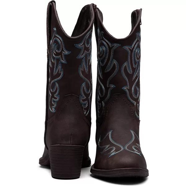 Vepose Womens Cowboy Boots 9800Mid Calf CowgirlWestern Embroidered Pullon Boots for LadiesModern Cowboy9800dark Brown