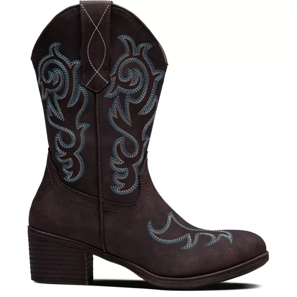 Vepose Womens Cowboy Boots 9800Mid Calf CowgirlWestern Embroidered Pullon Boots for LadiesModern Cowboy9800dark Brown