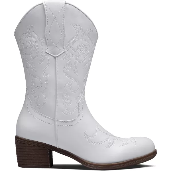 Vepose Womens Cowboy Boots 9800Mid Calf CowgirlWestern Embroidered Pullon Boots for LadiesModern Cowboy9800white