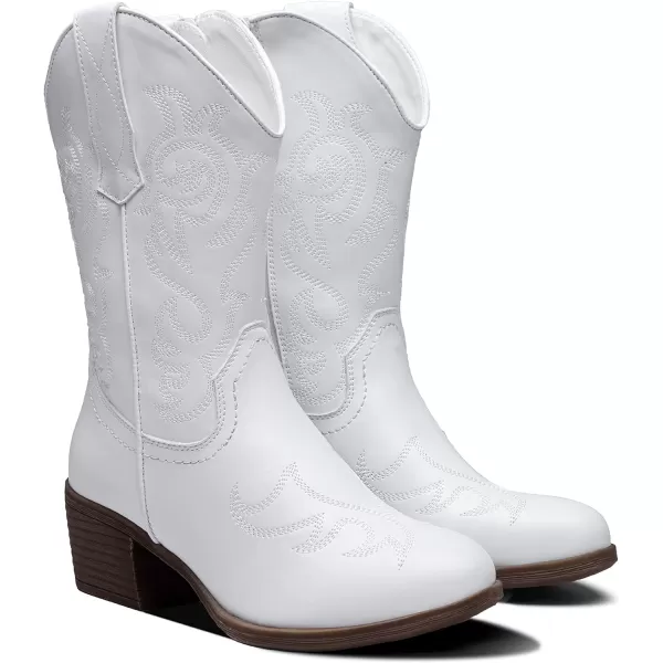 Vepose Womens Cowboy Boots 9800Mid Calf CowgirlWestern Embroidered Pullon Boots for LadiesModern Cowboy9800white