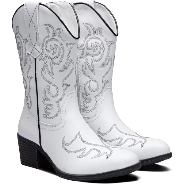 Vepose Womens Cowboy Boots 9800Mid Calf CowgirlWestern Embroidered Pullon Boots for LadiesModern Cowboy9800white Black