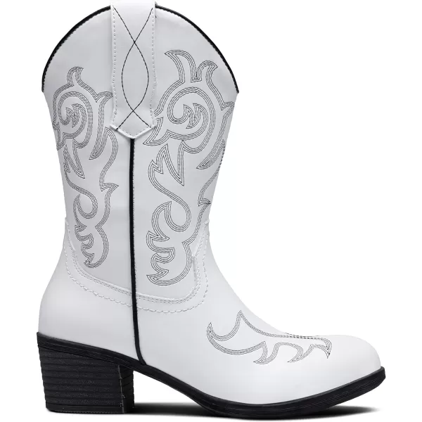 Vepose Womens Cowboy Boots 9800Mid Calf CowgirlWestern Embroidered Pullon Boots for LadiesModern Cowboy9800white Black