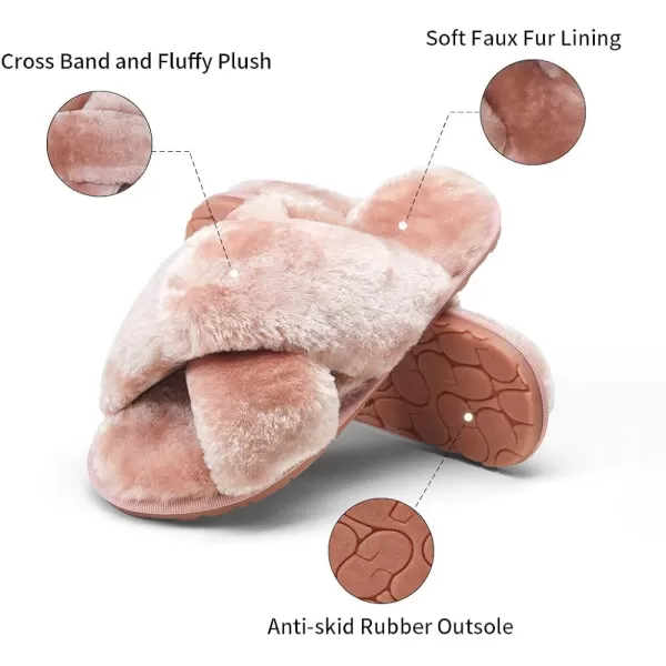 Vepose Womens Cross Band Slippers Soft Plush Furry Open Toe Fur Slides Fuzzy Fluffy Slip on House Shoes Indoor Outdoor SlippersCross Band801pink