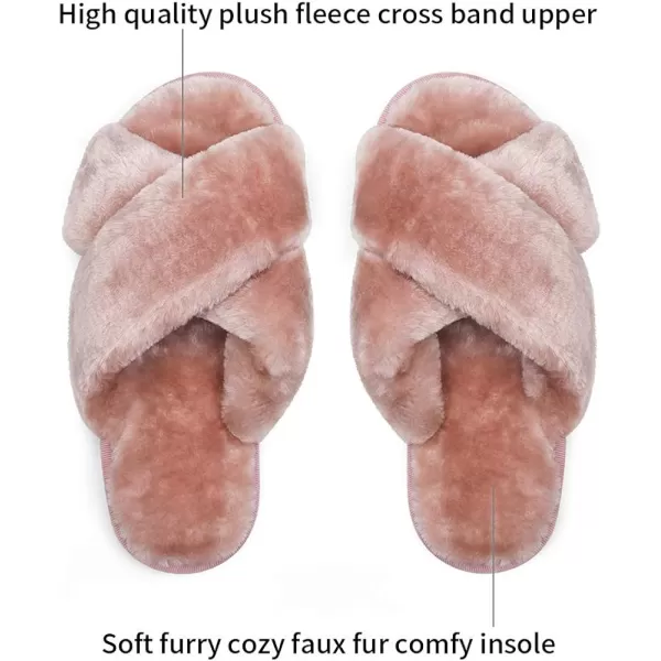 Vepose Womens Cross Band Slippers Soft Plush Furry Open Toe Fur Slides Fuzzy Fluffy Slip on House Shoes Indoor Outdoor SlippersCross Band801pink