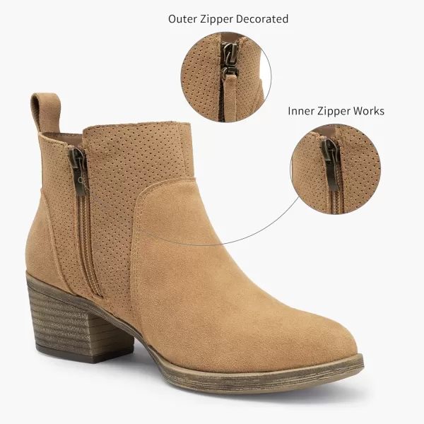 Vepose Womens Suede Leather Ankle Boots  Fashion Bootieswith Inner ZipperDecorate Outer Zip9003camel Brown