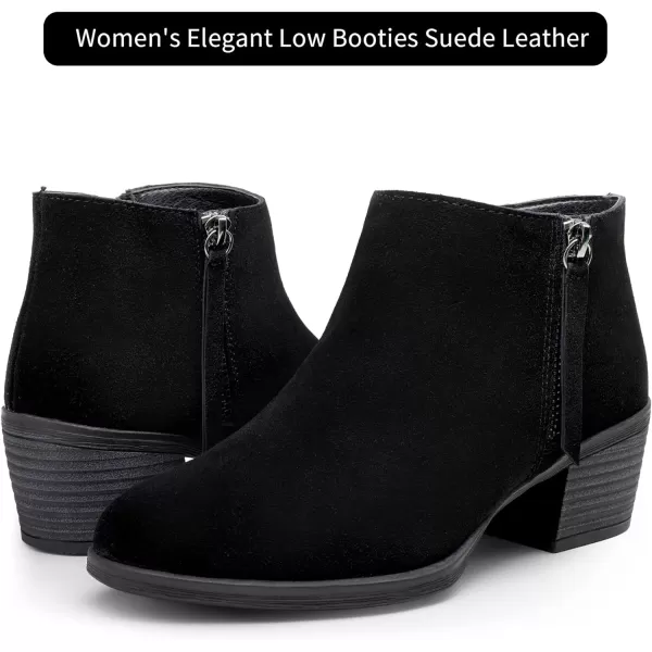 Vepose Womens Suede Leather Ankle Boots  Fashion Bootieswith Inner ZipperLow Booties9002black