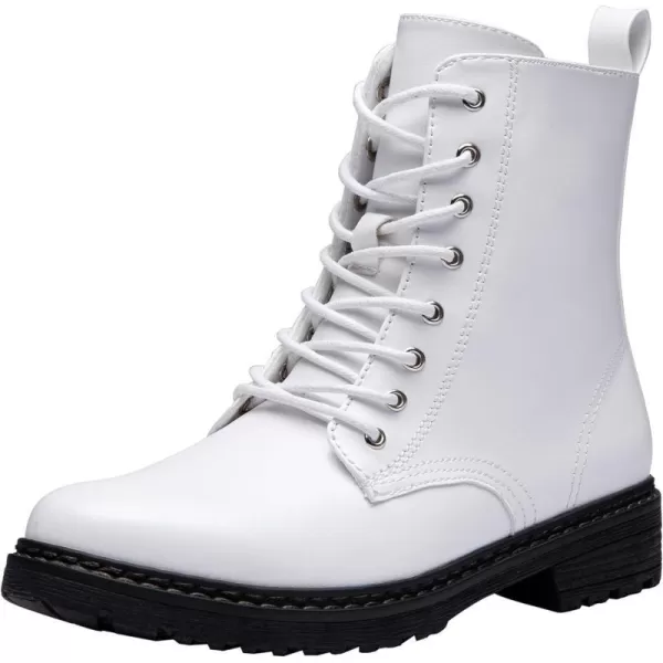 Vepose Womens 962223 Fashion Classic Lace Up Combat Boots Ankle BootiesFashion Boots9622white Pu