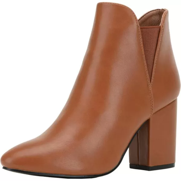 Vepose Womens 9630 Slip On Chelsea Chunky Stacked Block Heel Ankle Boots Heel Booties With ZipperLow Heel9630brown